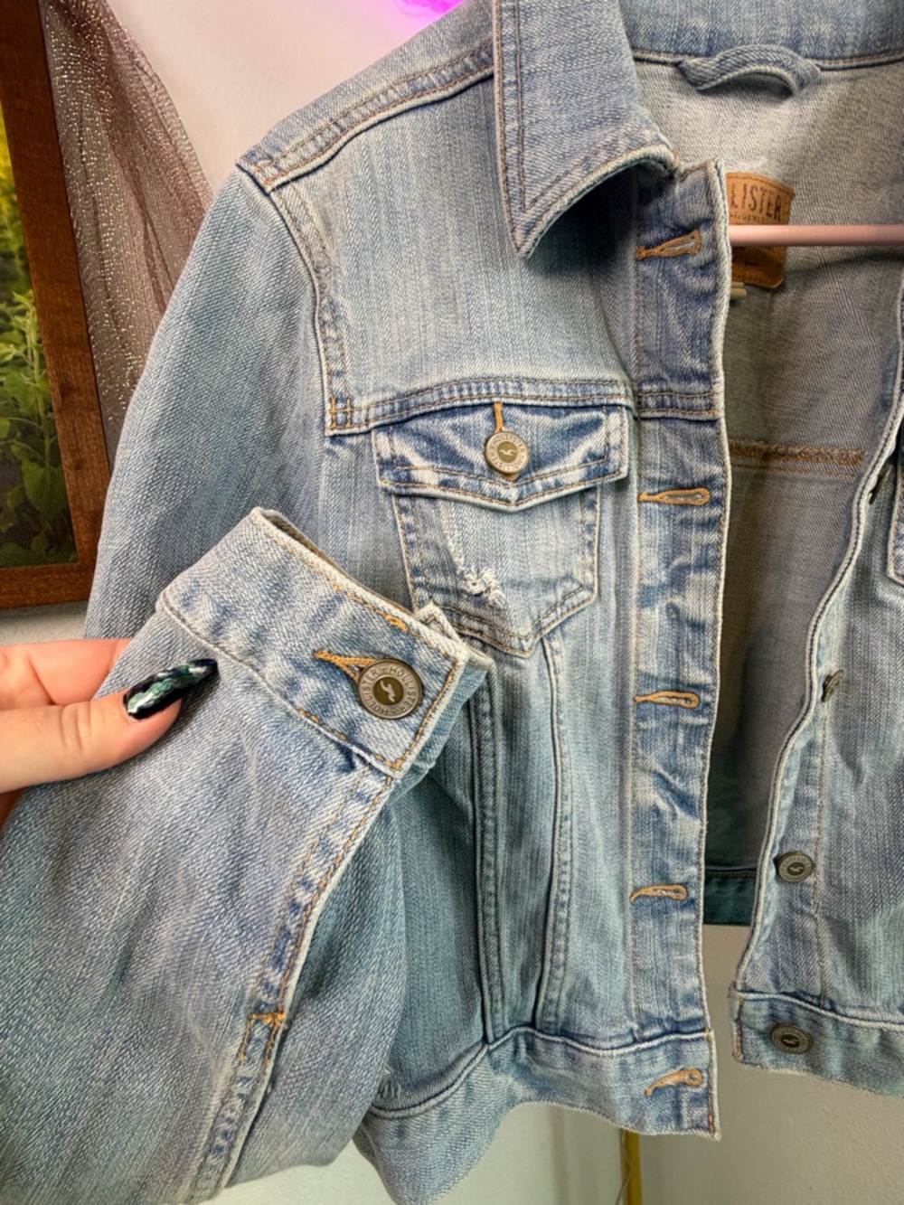 Hollister Light Blue Distressed Denim Jacket Y2K - Picture 2 of 6